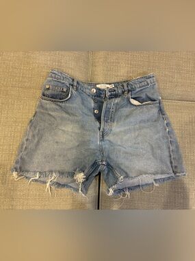 & Other Stories Light Blue Frayed Denim Shorts